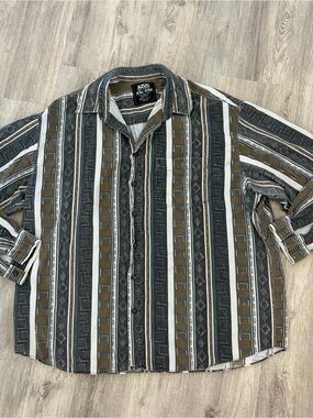 Azur Corduroy Button Down Shirt Men’s 2XL Aztec Western Cotton Blue Green rustic